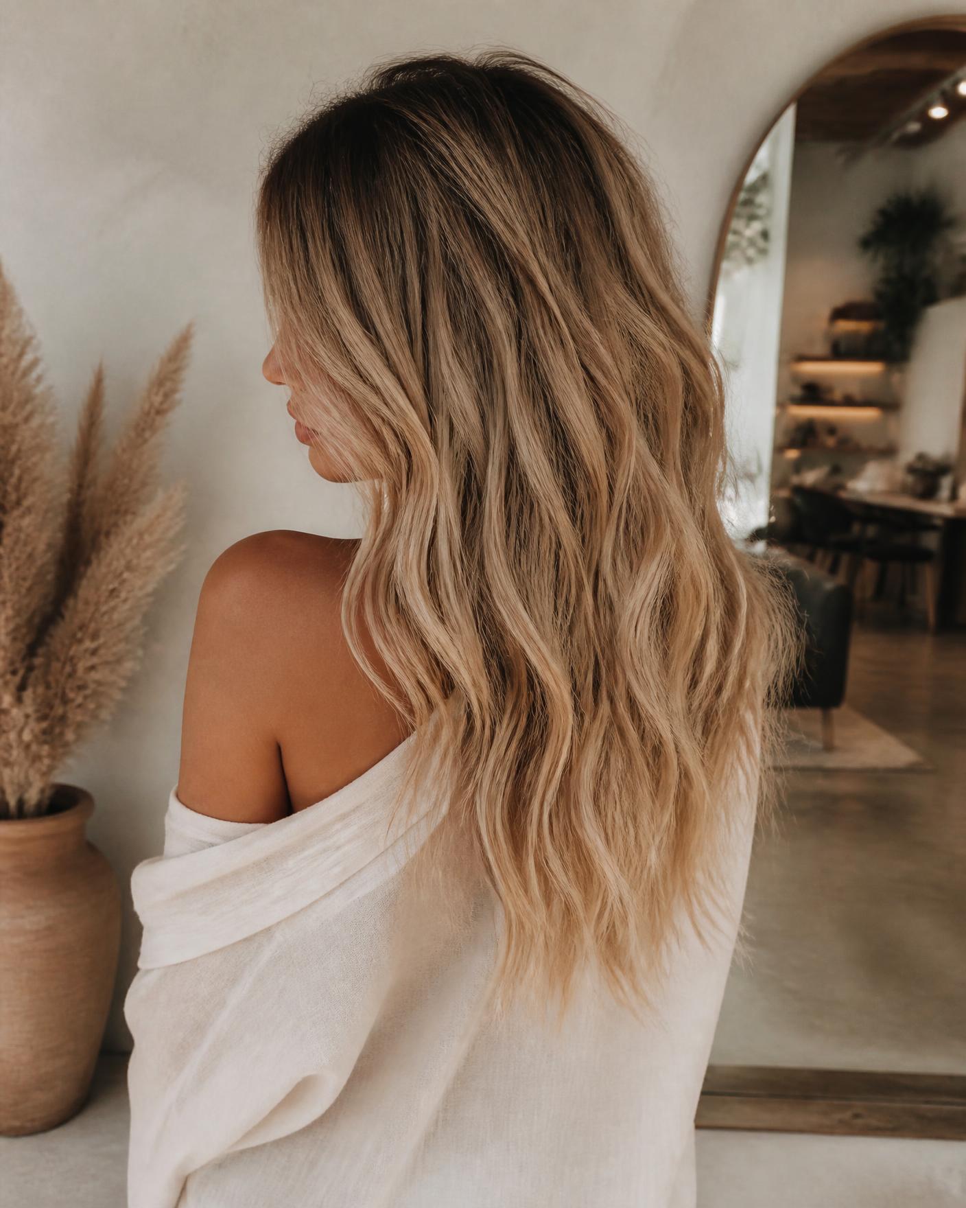 Lived-in dimensional blonde color with a soft grow-out by Master Stylist Niki Ruscio in Centennial, Colorado.